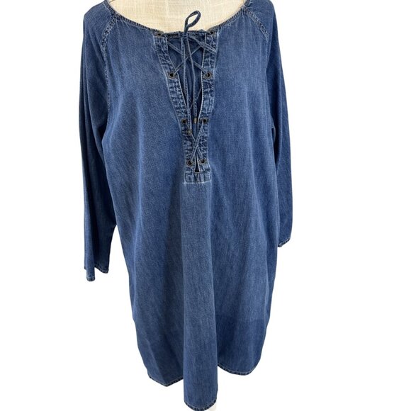 Ralph Lauren Denim Tunic Dress With Lace-Up Front & Pockets size XL - Picture 1 of 11